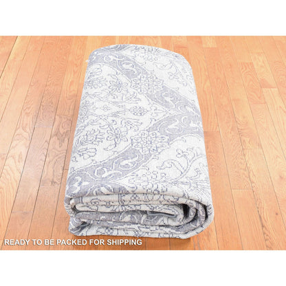 9'X12' Ivory Hand Knotted Pure Cotton Mughal Empire Flower Design Rug