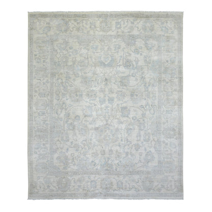 8'3"x9'8" Ivory White Wash Peshawar Organic Wool Hand Knotted Rug