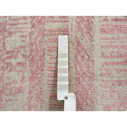 2'6"X12'1" Rose Pink Wool And Art Silk Jacquard Hand Loomed Runner Rug