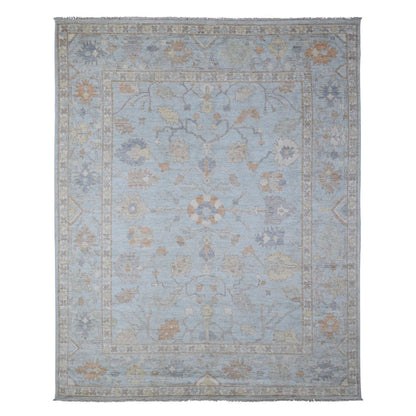 7'9"X9'9" Beau Blue Faded Out Angora Oushak Wool Weft Oriental Rug