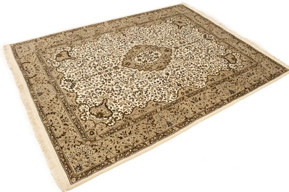 6X8 Hand-Knotted Extra Fine Kirman Oriental Rug Cream Floral Studio Carpet
