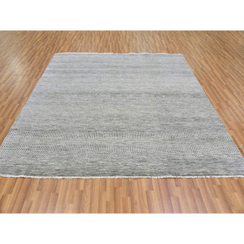 8'X8' Silver Gray Grass Design Undyed 100% Wool Hand Knotted Square Rug