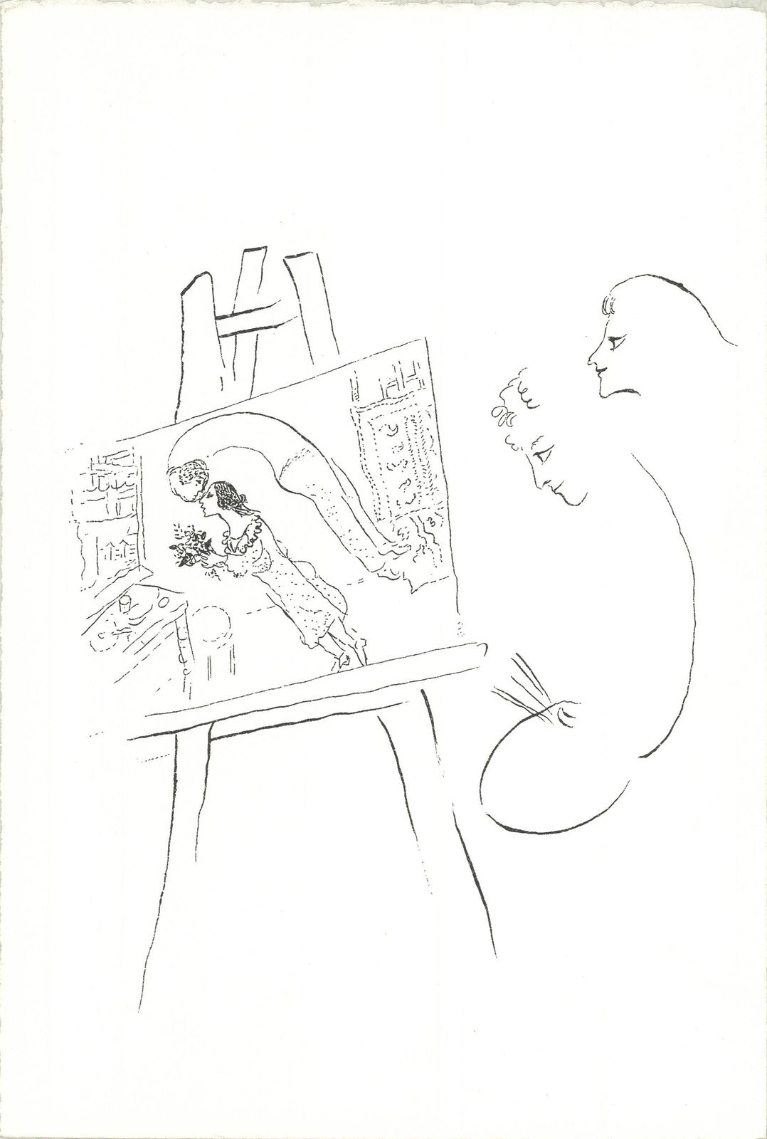 Marc Chagall The Birthday " Serigraph Modernism Black & White Silk