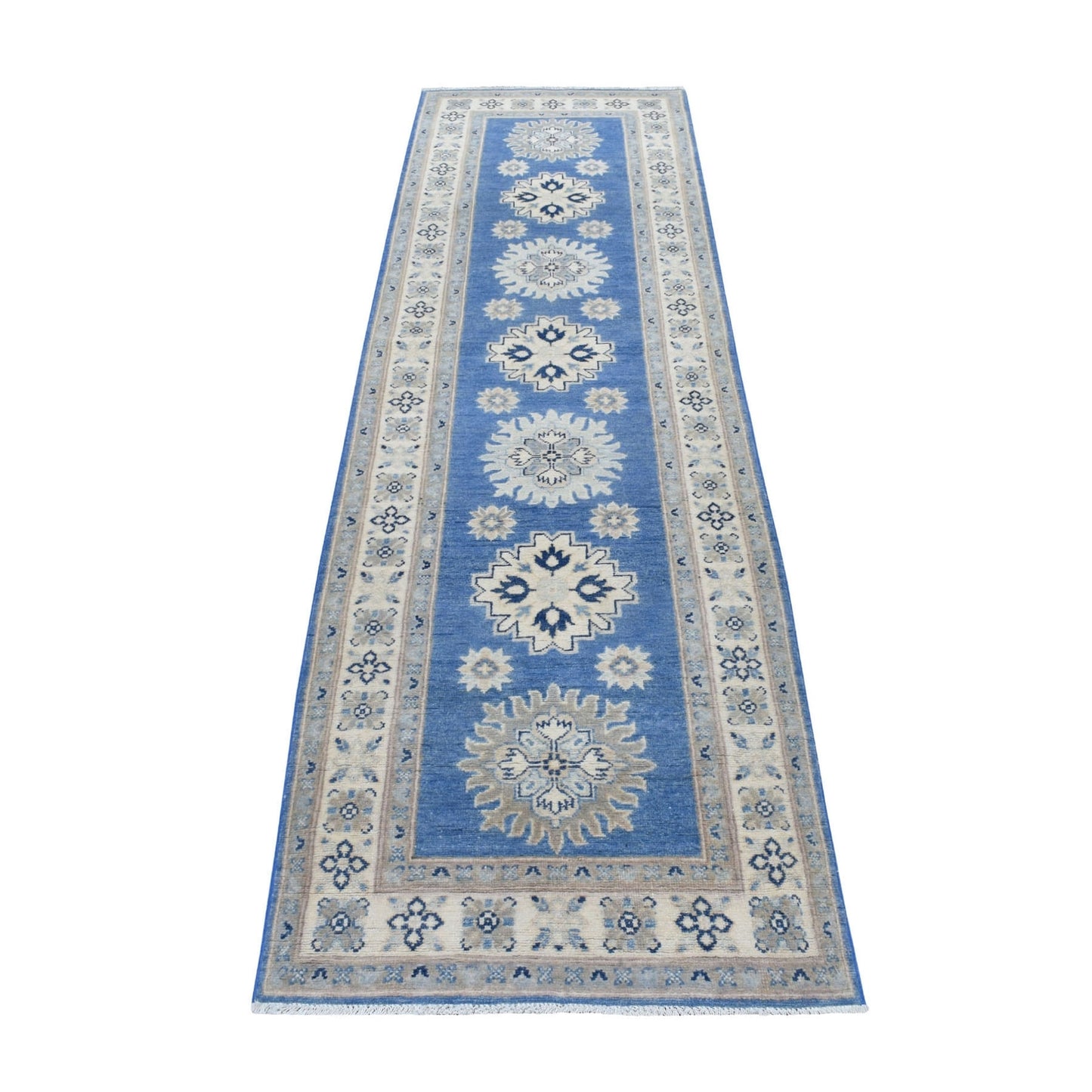 2'6"X9'7" Vintage Look Kazak Wool Tribal Design Hand Knotted Runner Rug