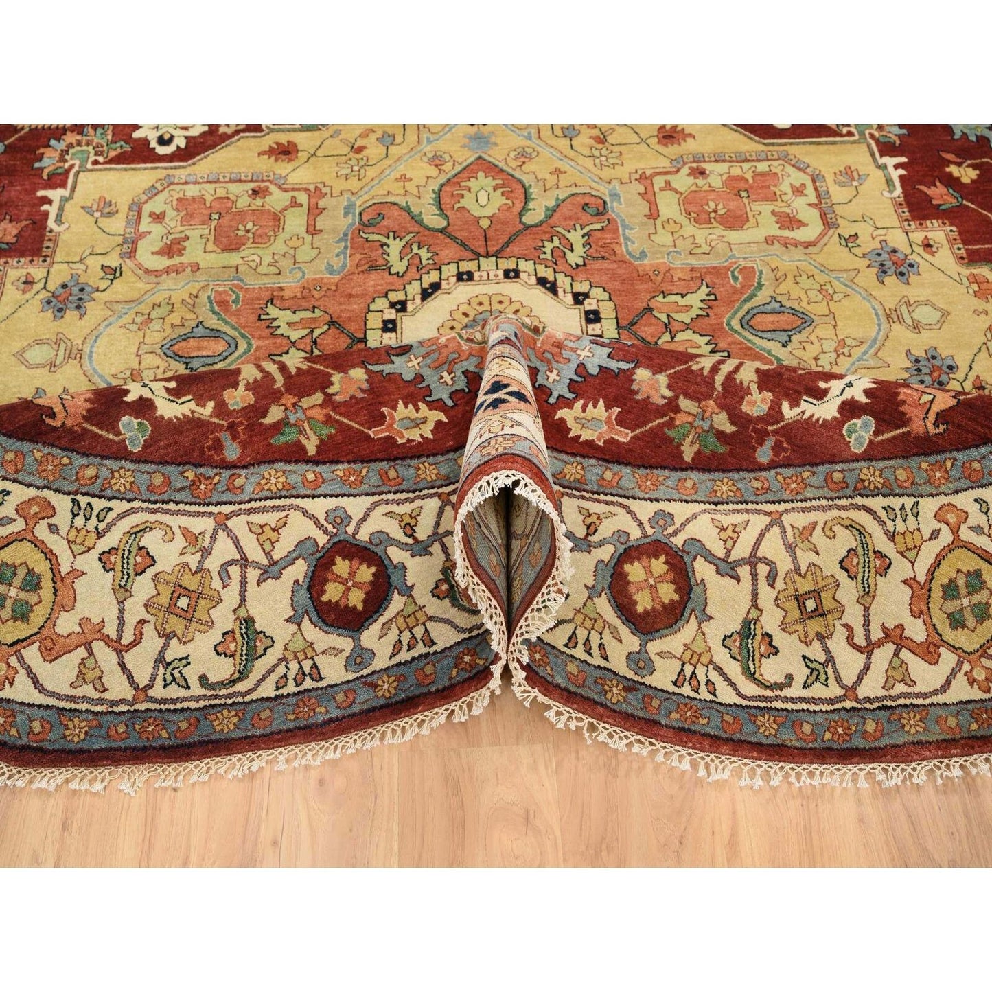 10'X10' Red Hand Spun Wool Hand Knotted Antiqued Fine Heris Round Rug