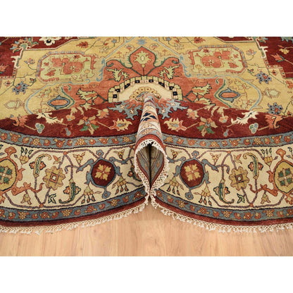 10'X10' Red Hand Spun Wool Hand Knotted Antiqued Fine Heris Round Rug