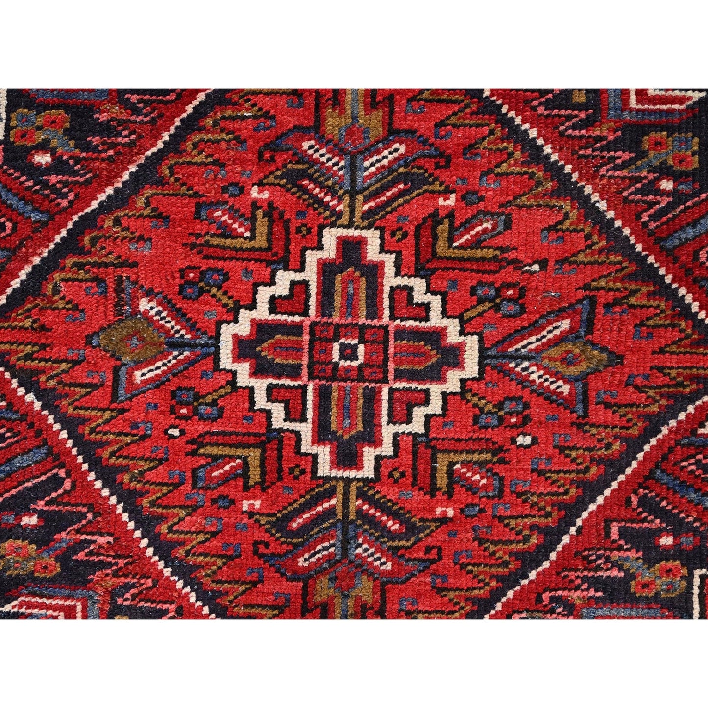 7'8"X11' Carmine Red Vintage Zoroastrian Heris Pure Wool Hand Knotted Rug
