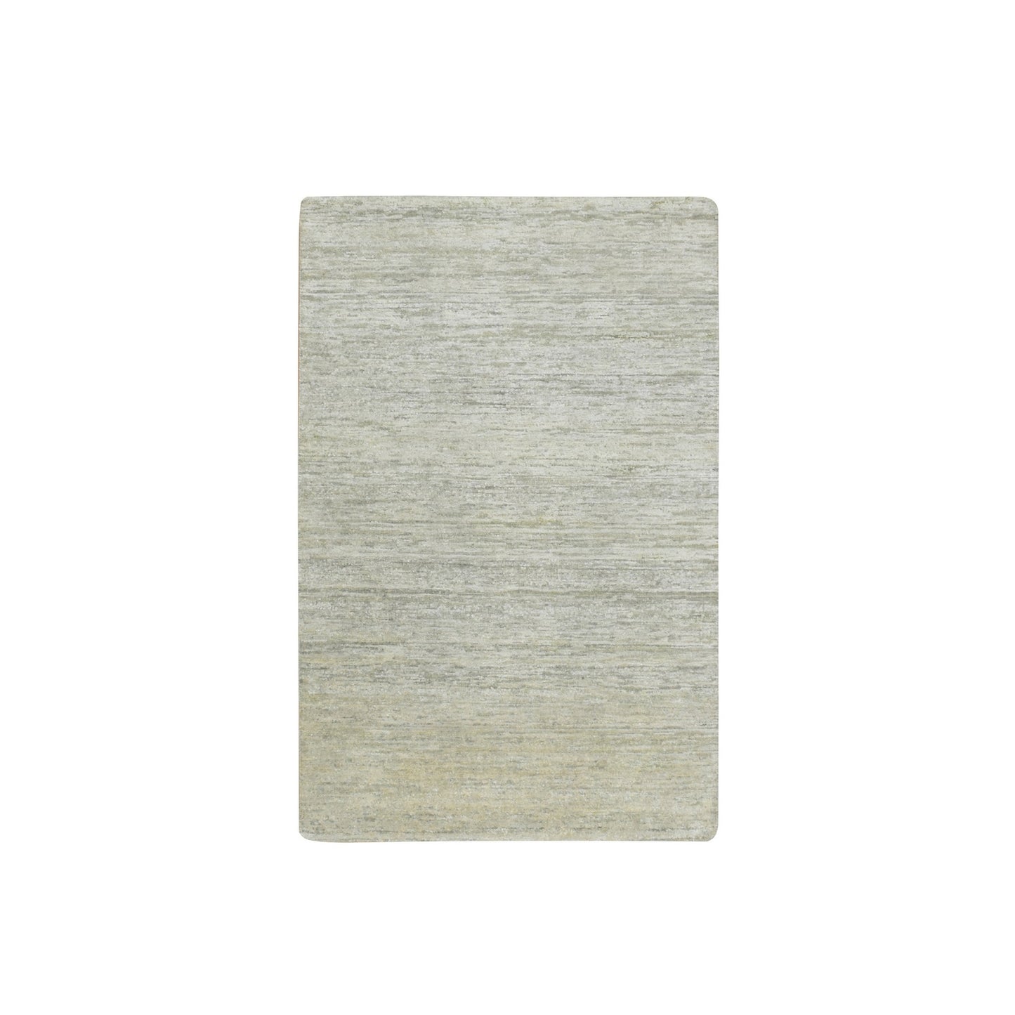 4'X6'1" Laurel Green Hand Knotted Plain Solid Design Pure Silk Rug