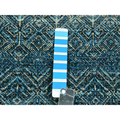 2'8"X8'1" Blue Hand Knotted Kohinoor Repetitive Diamond Wool Runner Rug