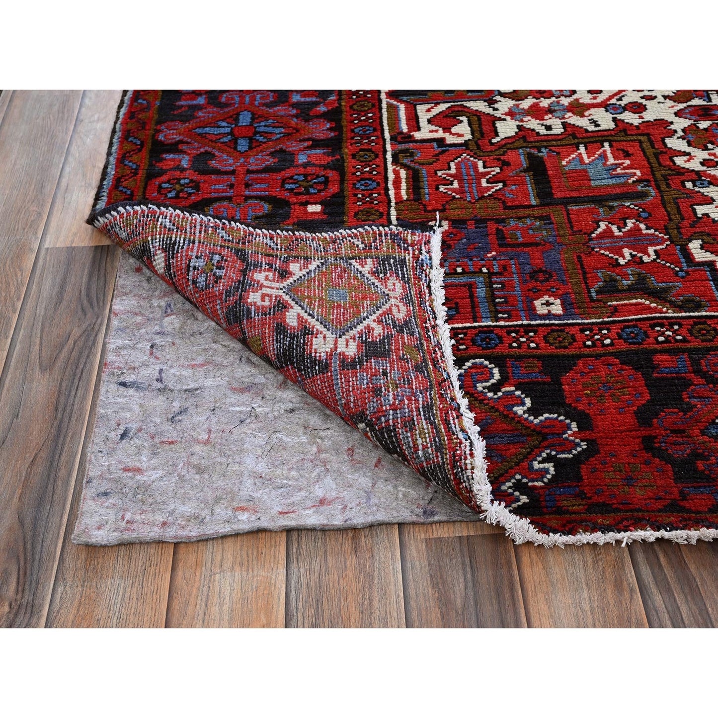 8'4"X11'4" Red Vintage Zoroastrian Heris Sheared Low Hand Knotted Wool Rug