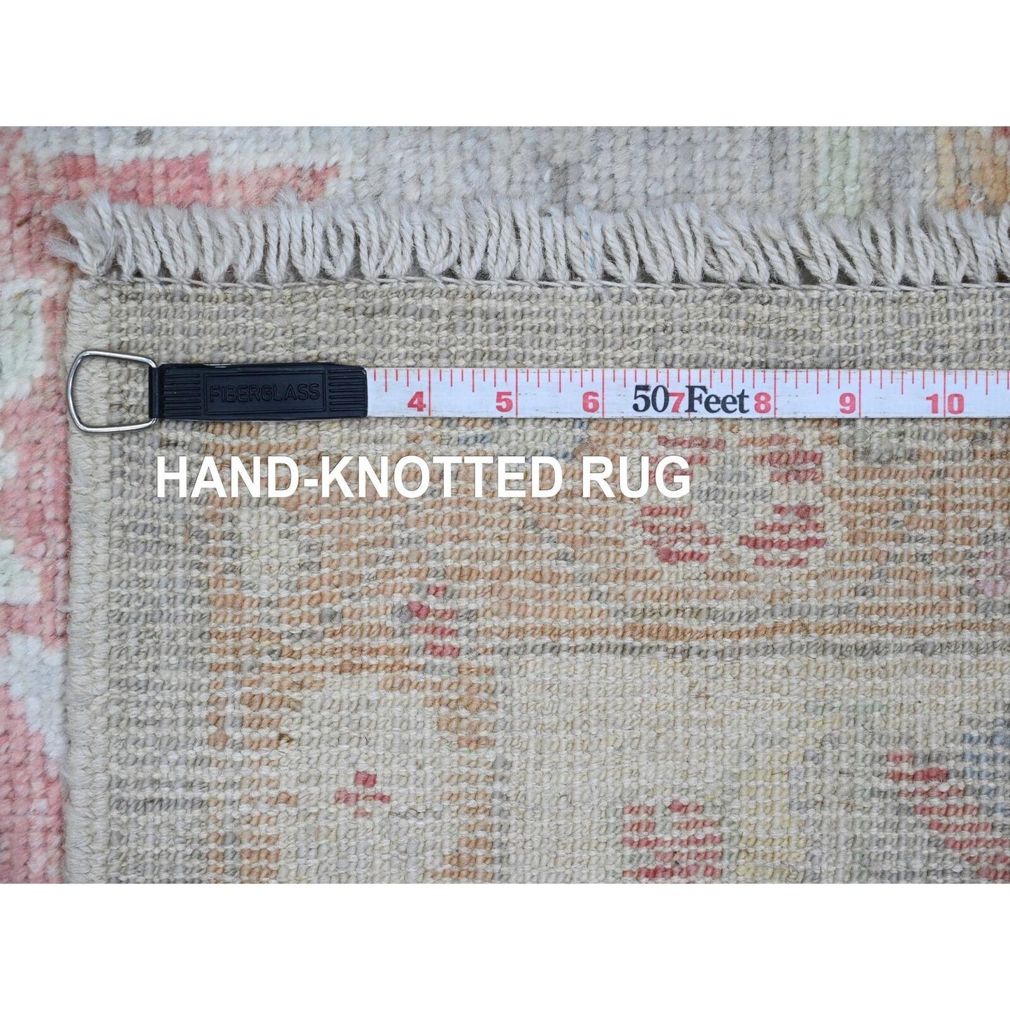6'2"X11'10" Gray Hand Knotted Angora Oushak Leaf Design Wool Runner Rug