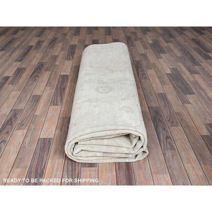 10'2"X13'9" White White Wash Peshawar Hand Knotted Pure Wool Oriental Rug