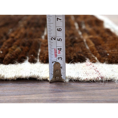 1'8"X2' Brown Moroccan Weave Grid Design Sample Wool Hand Knotted Rug