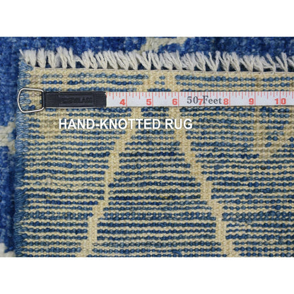 3'10"X5'9" Blue Hand Knotted Soft And Shiny Wool Moroccan Berber Rug