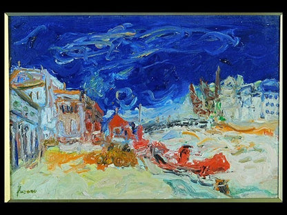 French Lyon Art Jean Fusaro Remorqueur Rouge 1970 Original Oil Painting