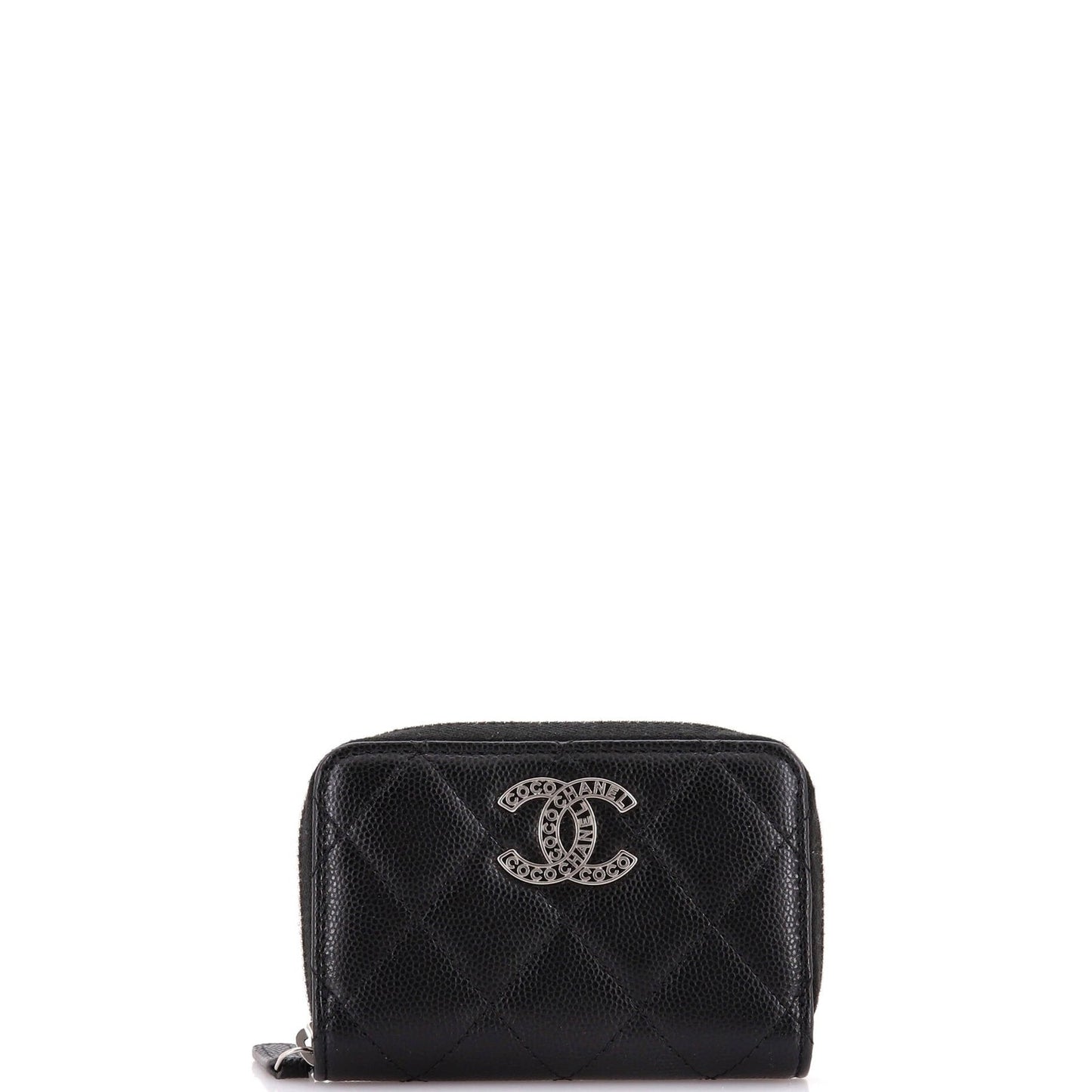 Chanel Cc Cut Out Coco Chanel Zip Coin Purse Quilted Caviar Small