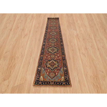 2'6"X18' Red Soft Wool Hand Knotted Antiqued Fine Heris Xl Runner Rug