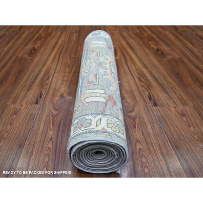 2'7"X11'9" Echo Gray Pure Wool Hand Knotted Finer Peshawar Runner Rug