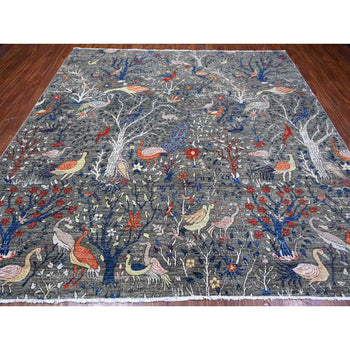 10'X10' Shark Gray Afghan Peshawar Wool Hand Knotted Square Oriental Rug