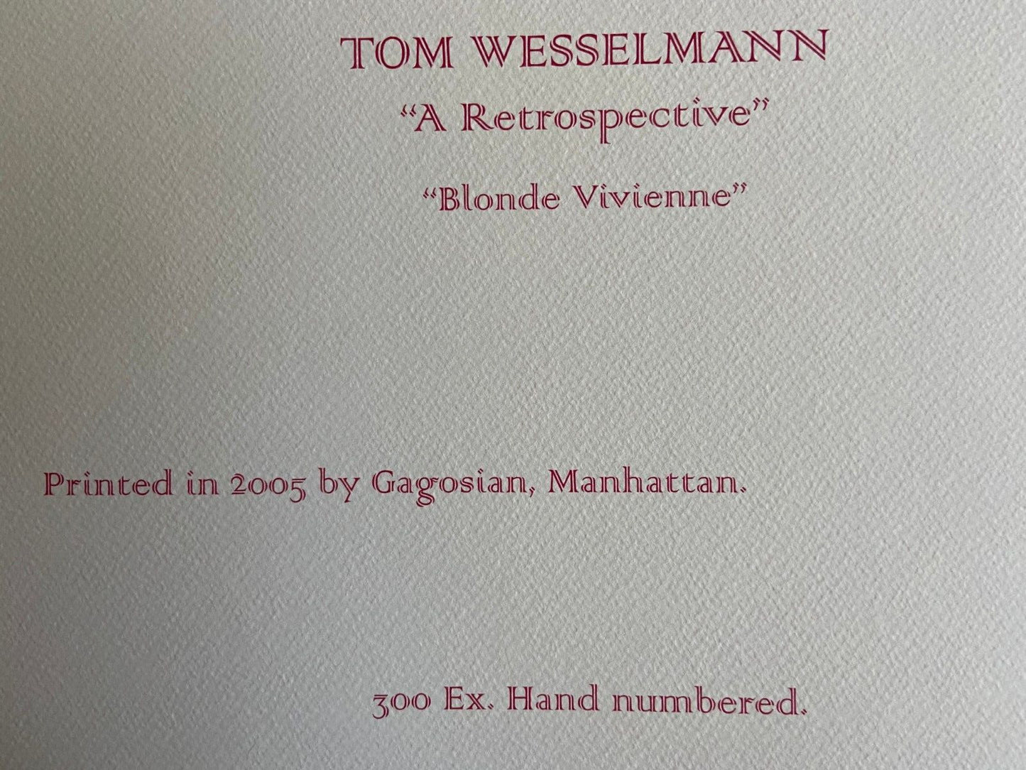 Tom Wesselmann Lithograph Coa Original Hand-Numbered Signed Published