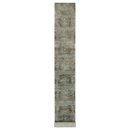 2'8"X23'10" Gray Transitional Hand Knotted Silk And Wool Xl Runner Rug