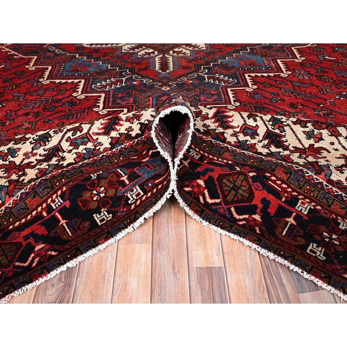 9'9"X13'3" Red Semi Antique Zoroastrian Heris Pure Wool Hand Knotted Rug