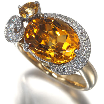 Citrine Diamond 0.23Ct Milgrain Ring 900