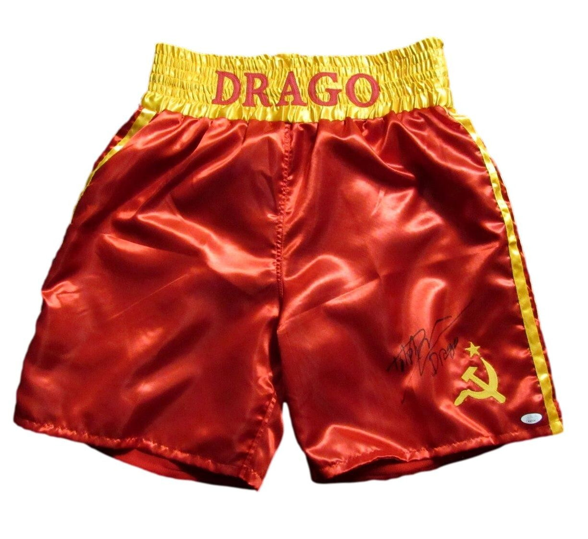 Dolph Lundgren Autographed/ Inscribed Boxing Trunks "Balboa vs Drago" JSA 184772