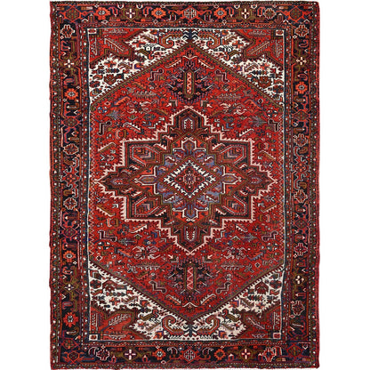 7'10"X11' Rich Red Hand Knotted Vintage Zoroastrian Heris Pure Wool Rug