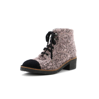 Chanel Women'S Cap Toe Combat Boots Tweed