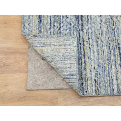 9'X11'10" Blue Hand Loomed Variegated Design Organic Wool Oriental Rug