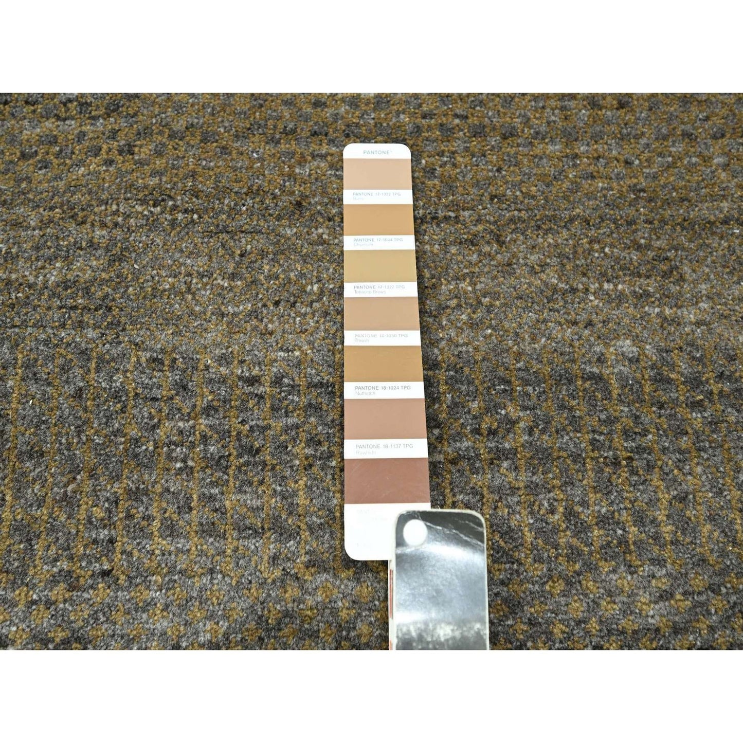 7'10"X10' Honey Brown Modern Grass Design Hand Knotted Wool And Silk Rug