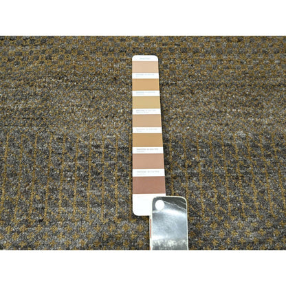 7'10"X10' Honey Brown Modern Grass Design Hand Knotted Wool And Silk Rug