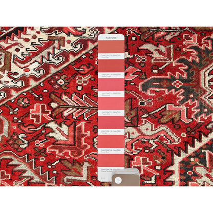 7'9"X10'10" Red Pure Wool Hand Knotted Vintage Zoroastrian Heris Rug