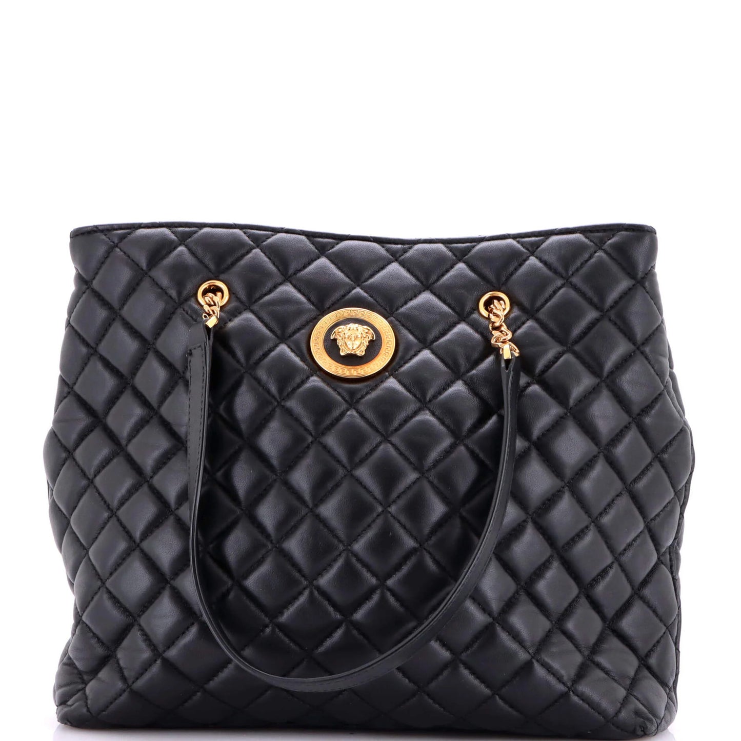 Versace Medusa Icon Chain Zip Tote Quilted Leather Tall