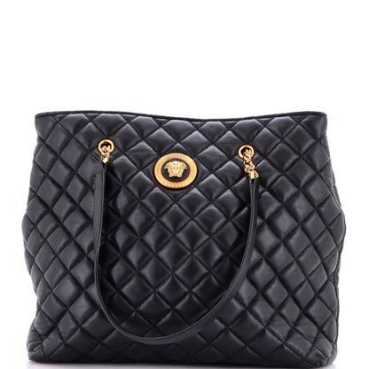 Versace Medusa Icon Chain Zip Tote Quilted Leather Tall