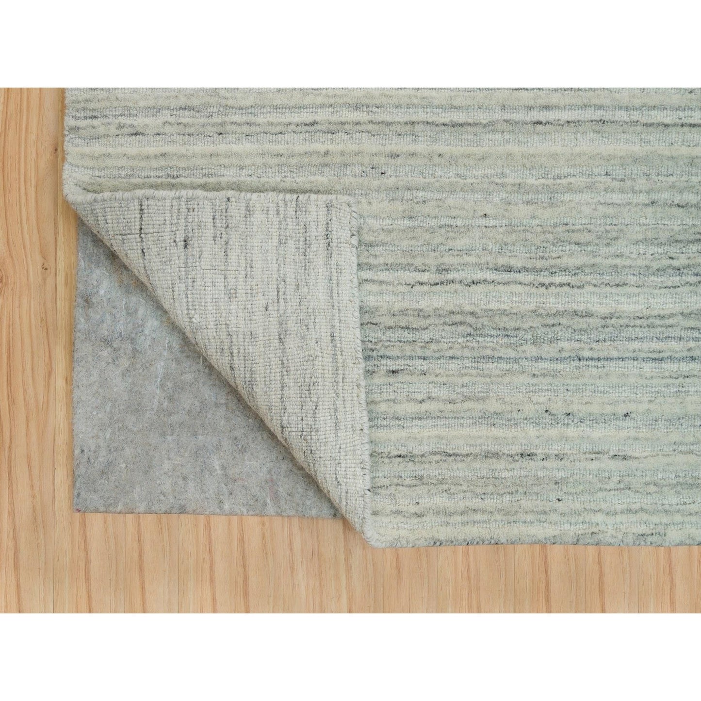 9'1"X12' Alabaster White Hand Loomed Undyed 100% Wool Modern Design Rug