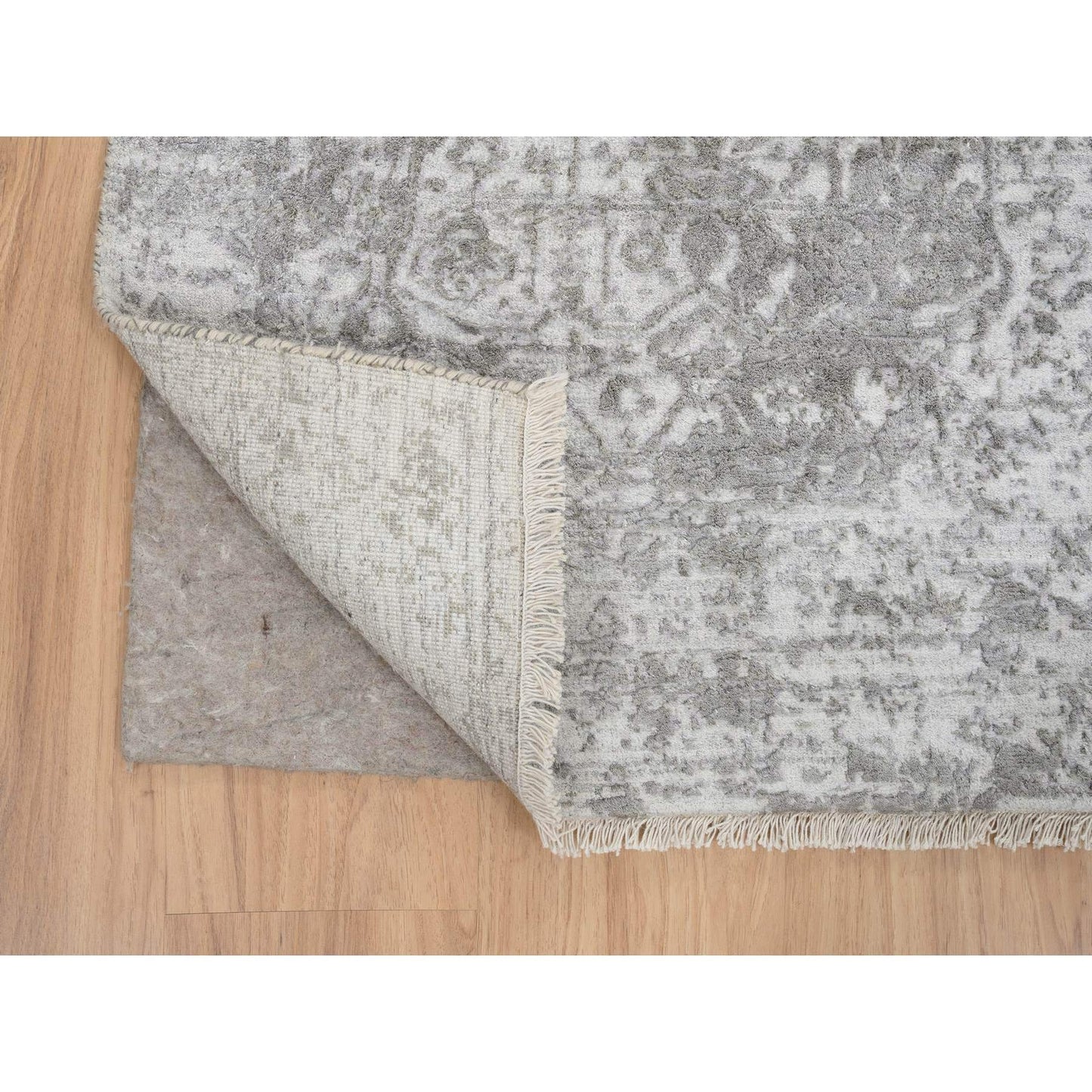 2'7"X17'7" Gray Hand Knotted Wool And Silk Zoroastrian Design Runner Rug