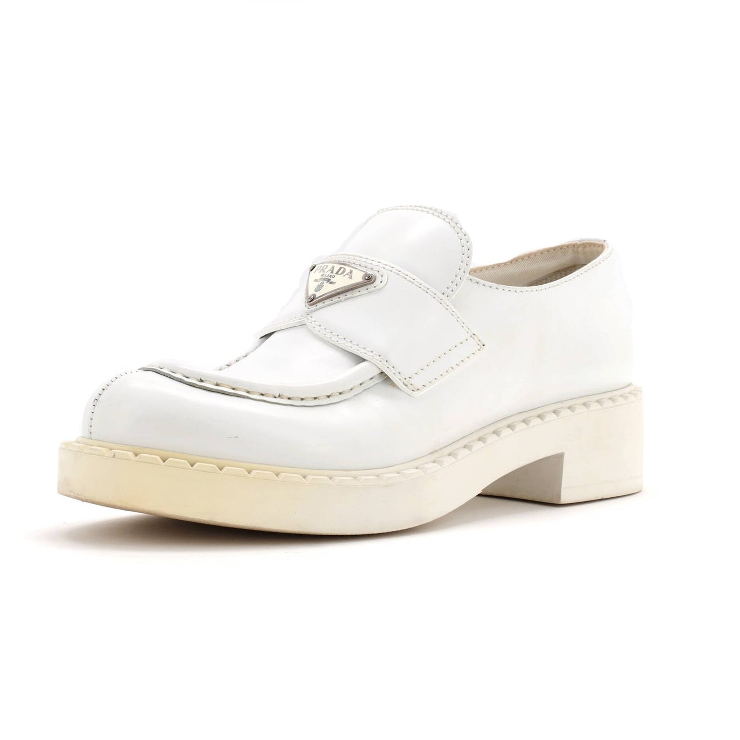 Prada Women'S Triangle Logo Loafers Spazzolato Leather