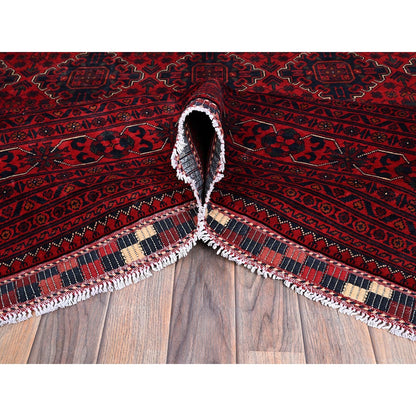 9'10"X12'9" Red Afghan Khamyab Geometric Pattern Hand Knotted Soft Wool Rug