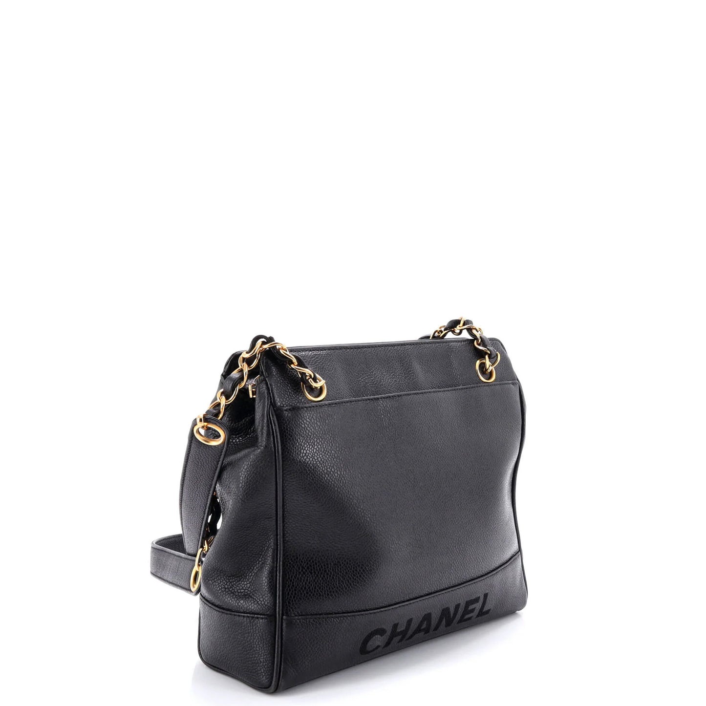 Small Chanel Vintage Logo Chain Tote Caviar