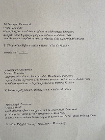 Michelangelo Buonarroti Lithograph 1968