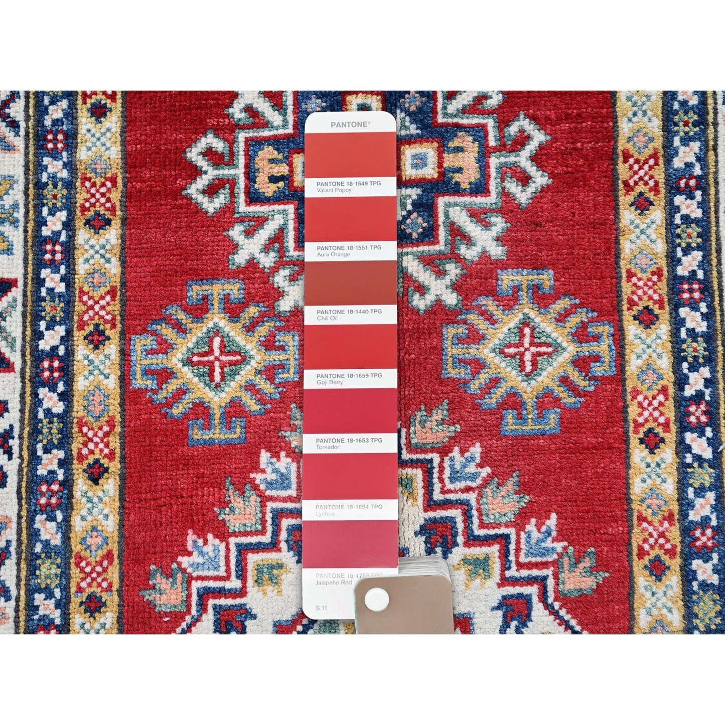 2'8"X9'6" Red Kazak With Geometric Design Hand Knotted Soft Wool Runner Rug