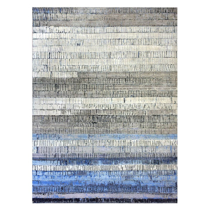 9'X12'5" Gray Brick Design Pure Wool Hand Knotted Oriental Rug