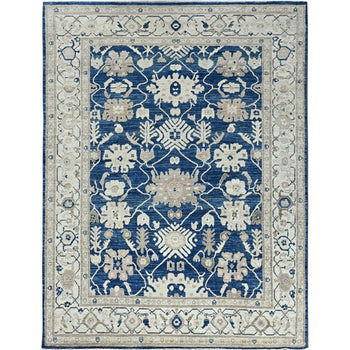 9'X12' Yale Blue Afghan Oushak Supple Collection Soft Wool Hand Knotted Rug