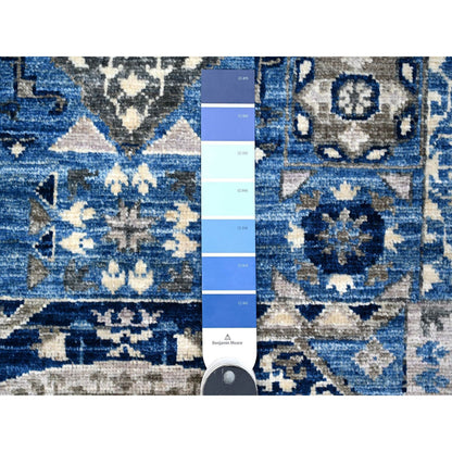2'7"X11'9" Blue Aryana Hand Knotted Mamluk Design Runner Oriental Rug