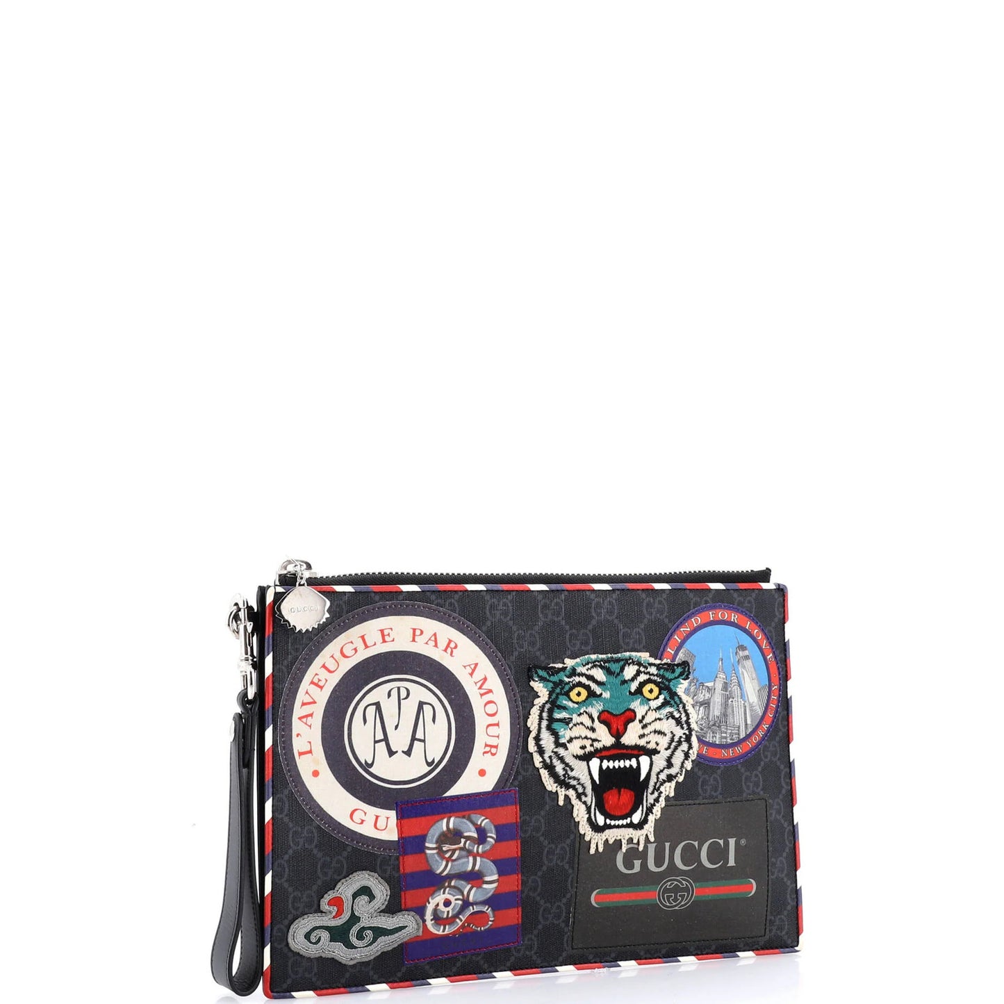 Gucci Night Courrier Pouch Gg Coated Canvas With Applique