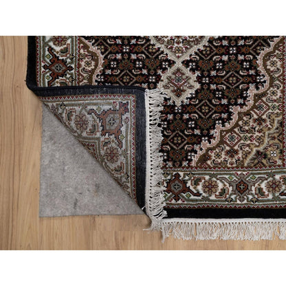2'9"X8' Black Tebraz Mahi Medallion Design Hand Knotted Wool Runner Rug
