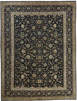 10X13 Dark Navy Oriental Rug Floral Design