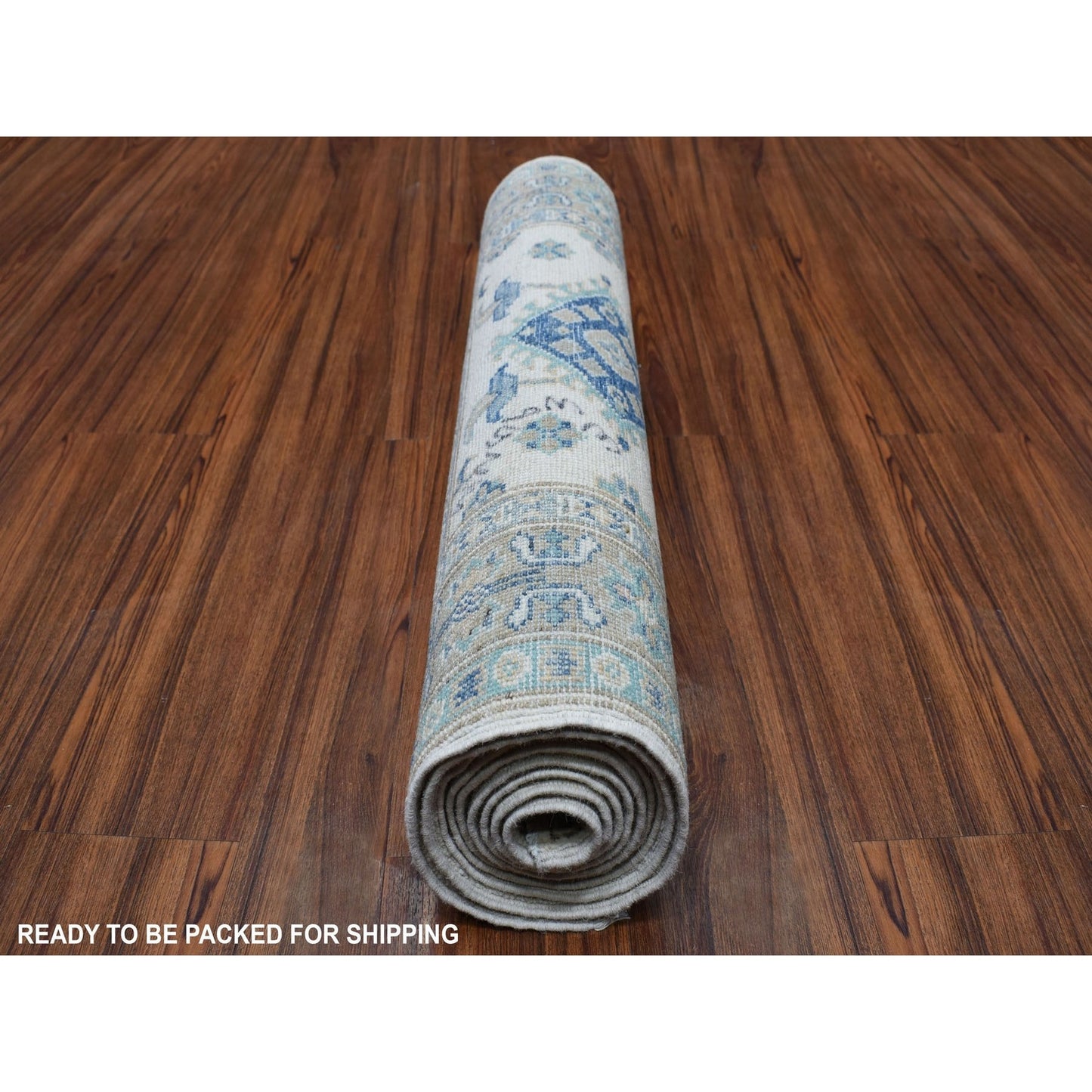 2'6"X9'6" Ivory Afghan Vintage Look Kazak Wool Hand Knotted Runner Rug